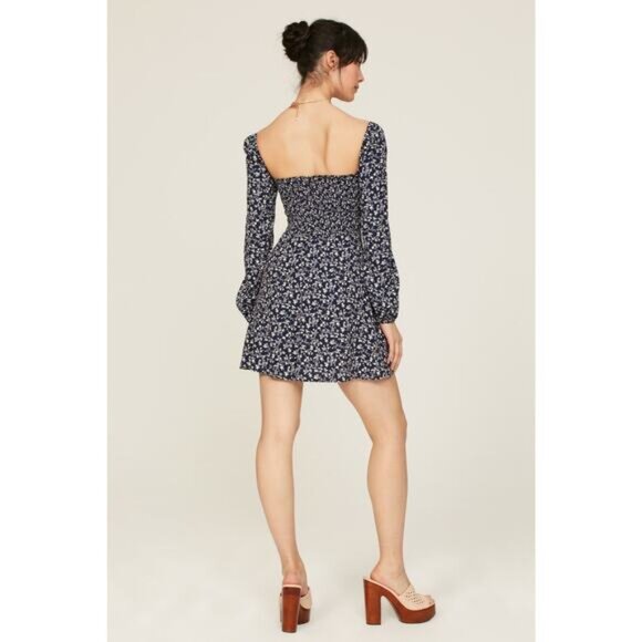 REFORMATION Women's Blue Floral Sweetheart Neckline Mochi Mini Dress Size 12 - Picture 2 of 15